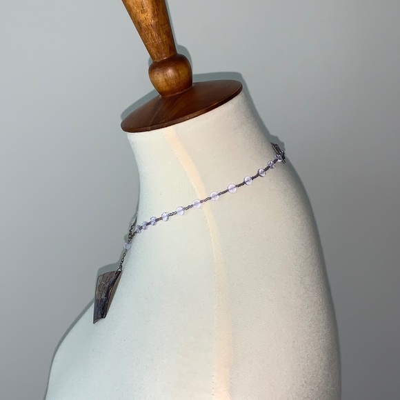 Necklace Beaded with Drop Pendant Blue/Purple - Picture 6 of 8